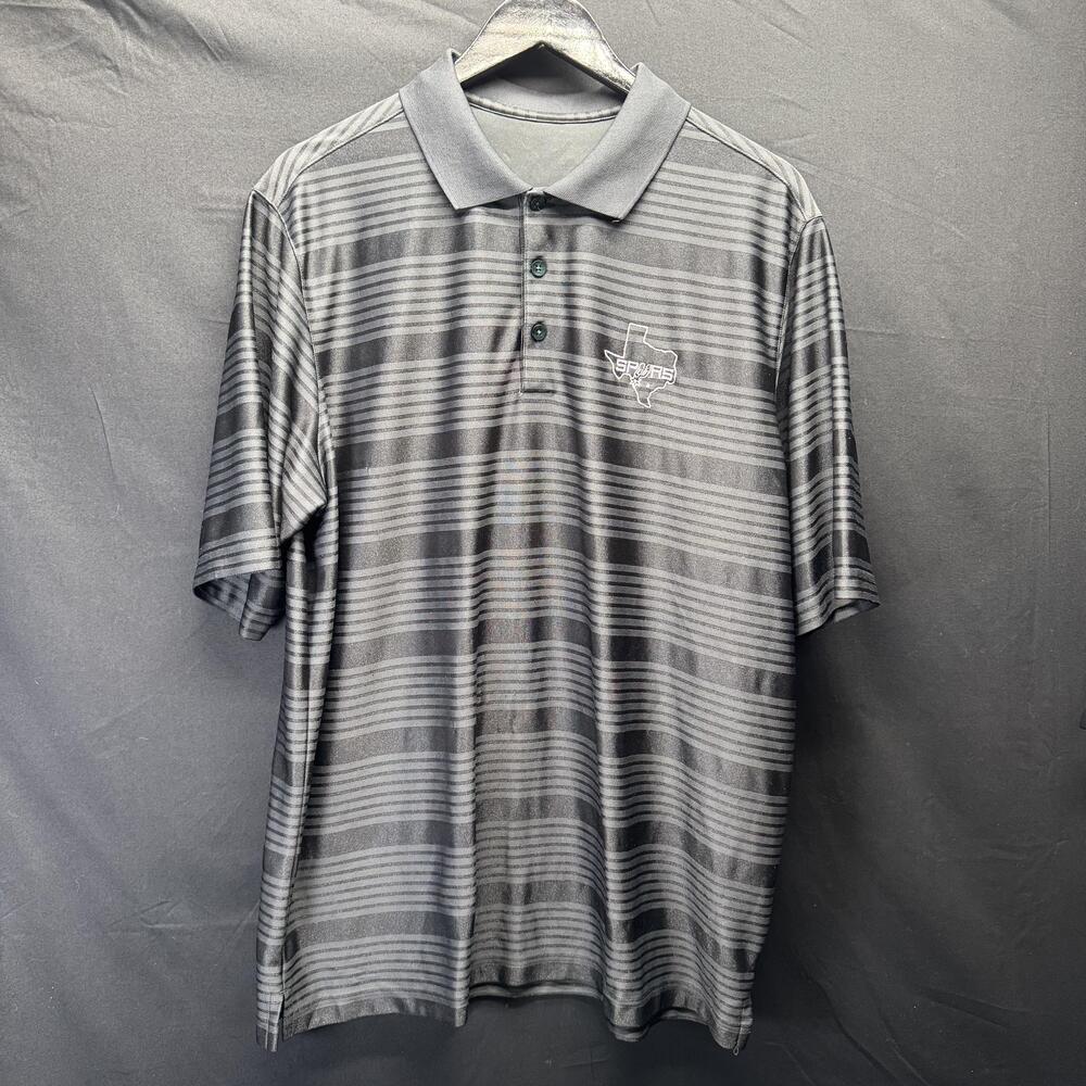 San Antonio Spurs Shirt Mens XL Gray Stripe NBA Basketball Polo Golf Antigua